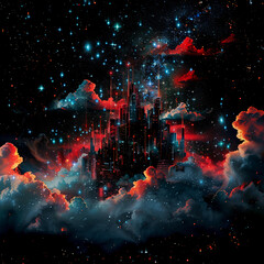 Wall Mural - spectacular cosmic cloud explosion within transparent square with black background. colorful nebula 