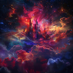 Wall Mural - spectacular cosmic cloud explosion within transparent square with black background. colorful nebula 