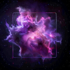 Wall Mural - spectacular cosmic cloud explosion within transparent square with black background. colorful nebula 