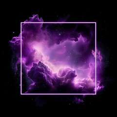 Wall Mural - spectacular cosmic cloud explosion within transparent square with black background. colorful nebula 