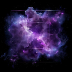 Wall Mural - spectacular cosmic cloud explosion within transparent square with black background. colorful nebula 