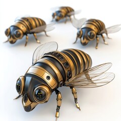 Poster - A group of gold and black bees with large eyes, AI