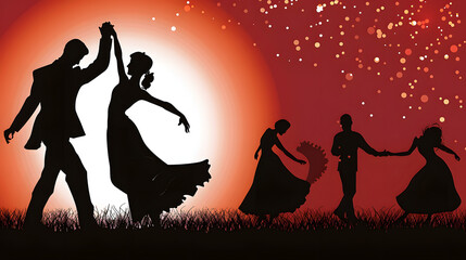 Wall Mural - Silhouettes of a dancing couple. Romantic and Celebration Designs