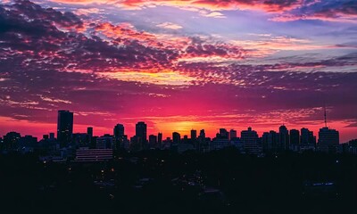 Wall Mural - the sun is setting over a city skyline