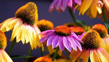 Wall Mural - purple and yellow echinacea cone flowers