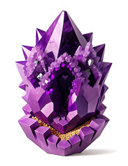 Wall Mural - Illustration of an Amethyst Geode, Featuring Deep Purple Crystals in an Organic Shape, Representing Calmness and Spiritual Growth, with Copy Space on a White Background