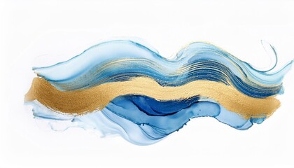 Wall Mural - blue gold watercolour wave isolated on white background