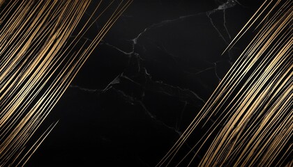 Sticker - black background with grunge texture decorated with shiny golden lines black gold luxury background