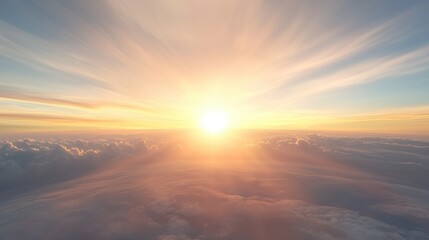 Wall Mural - the sun is shining brightly in the sky, casting a warm glow over the clouds