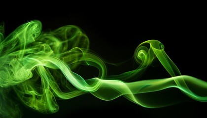 Sticker - movement of green smoke on black background for art design