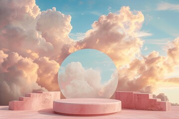 Wall Mural - Product podium with a pastel sky outdoors nature cloud.