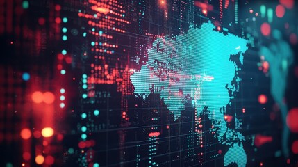 Wall Mural - abstract digital world map with data analytics