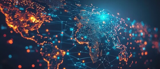 Wall Mural - abstract digital world map with data analytics