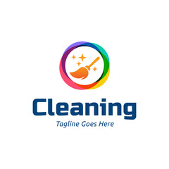 Sticker - Home Cleaning Services Logo Design Vector. Cleaning broom logo design.