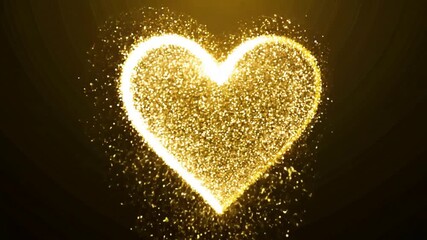 Wall Mural - Golden Heart of Stardust: A radiant heart, crafted from shimmering gold dust, pulsates with warmth and affection against a deep, dark backdrop. 