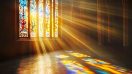 Poster - Sunlight Streaming Through Stained Glass Window