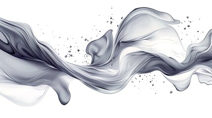 Wall Mural - image drawn in cartoon style, liquid flow of gray acrylic paint ribbon on white background, with copy space