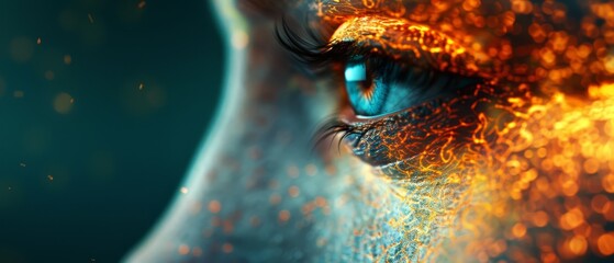 Wall Mural -  A tight shot of an eye with a hazy flame emanating from its iris