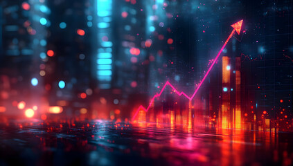 Dynamic stock market graph visualizing rising trends with vibrant colors and glowing effects for modern financial themes.