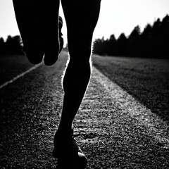 Close-up of a runner's foot on a track at sunset silhouette runner Illustration 