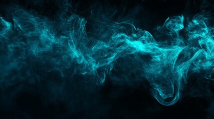 Wall Mural - abstract background , 3d render emerald, turquoise, green transparent waves, smoke, on black backgro