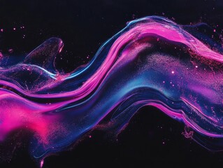 Wall Mural - abstract background, 3d pink transparent wave on black background, gradient