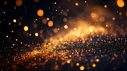 Wall Mural - a mesmerizing display of golden particles shimmering against a dark background, perfect for creating