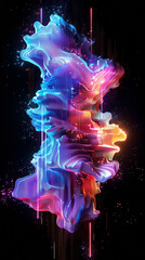 Sticker - Abstract 3D holographic element with a pixelated, digital art style