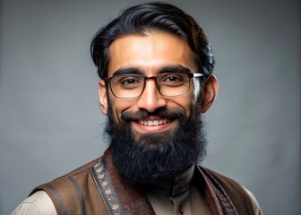 Half Body Frontal Portrait Shot of Handsome Pakistani  Ethnicit Model In Traditional Pakistani Dress