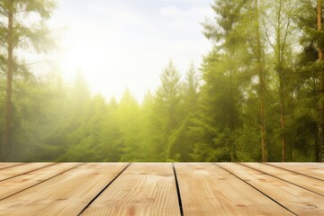 Canvas Print - Wooden table top forest backgrounds landscape.