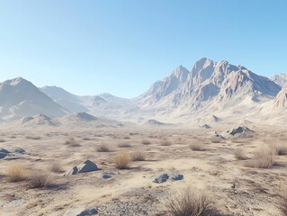 Mountainous Desert Landscape with Clear Blue Sky