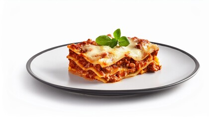 lasagne isolated on white background piece of lasagna with bolognese sauce on plate italian cuisine