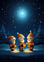 Canvas Print - Christmas lighting cartoon night.