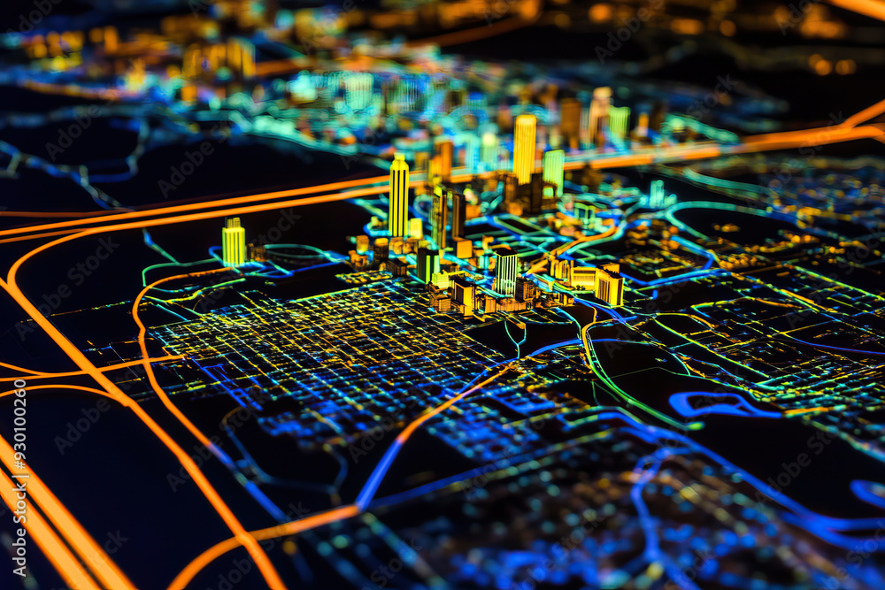 Technical aerial visual, 3D LiDAR GIS aerial map satellite scan model ...