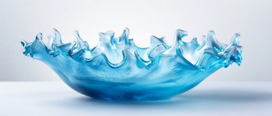 Wall Mural -  A tight shot of a blue glass bowl atop a white tabletop, filled with water that vigorously circulates near its base