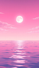 Wall Mural - Pink Sunset Over Calm Ocean - Lofi Aesthetic, Anime Style, Peaceful and Dreamy, Serene Waters, Perfect for Mobile Wallpaper