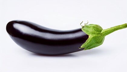 eggplant with green tail with leaves on isolated background