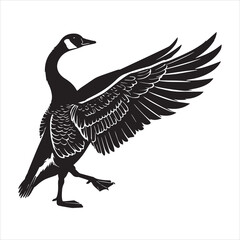 canada goose silhouette, branta canadensis duck clipart, canada goose stretching one wing out side i