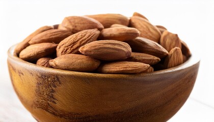 close up almonds in a wooden bowl