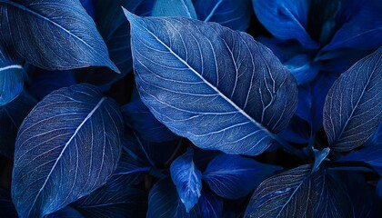 intricately patterned blue leaves float against a dark background to create a mesmerizing digital abstract design