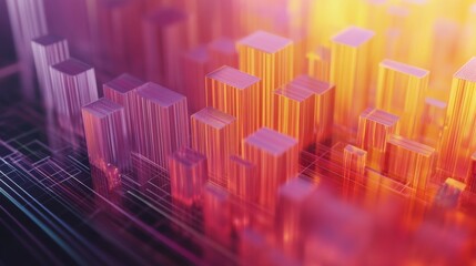 Aufkleber - A 3D chart with multiple layers of transparent bars rising from a grid, illustrating complex data trends in a visually striking manner.