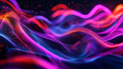 Fototapete - A digital concept of neon electric waves intersecting over a dark background, representing wireless technology, AI systems, and the future of electricity.