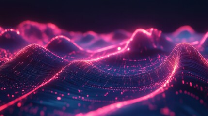 Fototapete - A digital concept of neon electric waves intersecting over a dark background, representing wireless technology, AI systems, and the future of electricity.