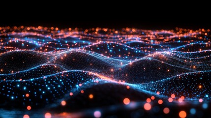Fototapete - A digital concept of neon electric waves intersecting over a dark background, representing wireless technology, AI systems, and the future of electricity.