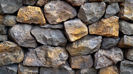 A wall made of large rocks with a yellowish tint