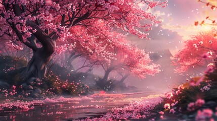 Wall Mural - Cherry Blossom Pathway, A Picturesque Scene