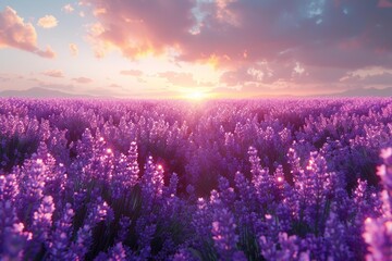 Wall Mural - Lavender Fields at Sunset, Awe-inspiring Vista of Purple Flowers