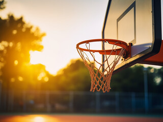 Wall Mural - Basketball hoop on an open court with clear sky