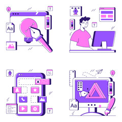 Sticker - Set of Web Designing Flat Illustrations 

