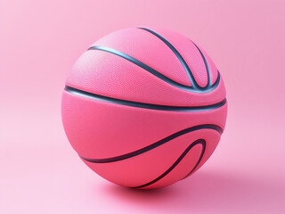 Wall Mural - Pink basketball icon on a blue background, minimalistic 3D sport symbol